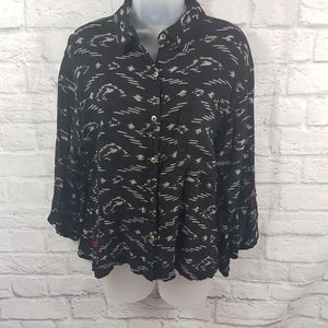 Chico's VTG Embroidered 100% Linen Button Down Shirt